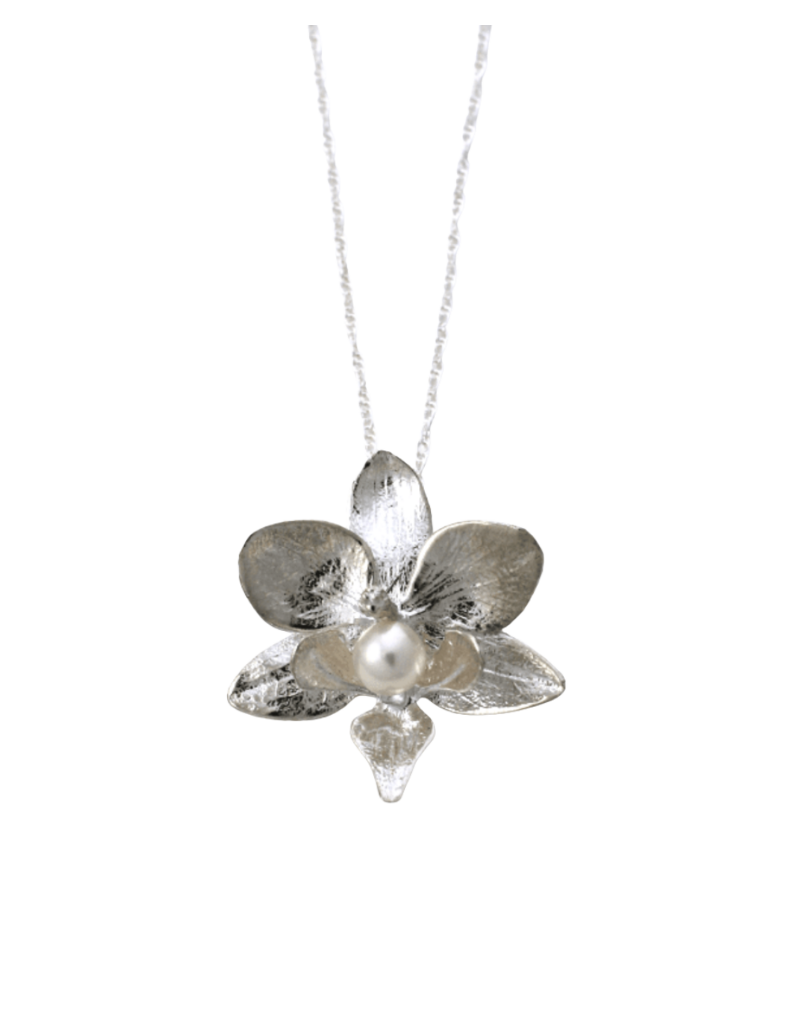 Moyen Pendentif avec Perle Blanche - Orchidée Phalaénopsis (OPP3B)