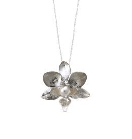 Moyen Pendentif avec Perle Blanche - Orchidée Phalaénopsis