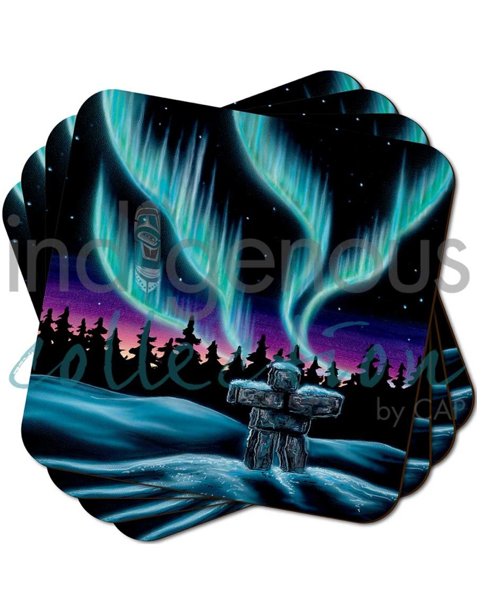 Ensemble de Sous-verres Sky Dance Inukshuk par Amy Keller-Rempp (x4)