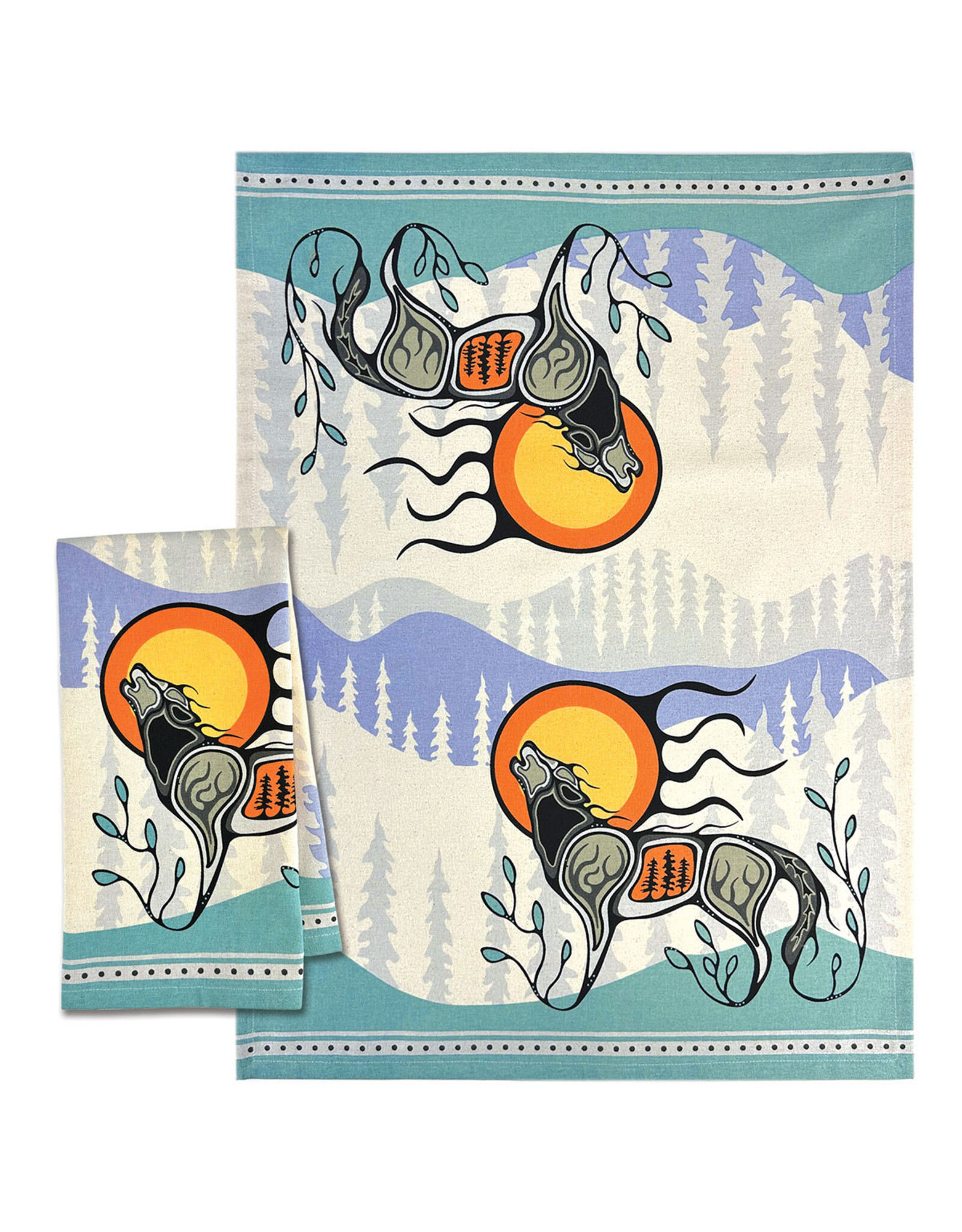Printed Tea Towel - Wolf (Ma’iingan) by Storm Angeconeb (KT111)