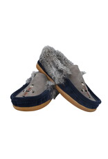 Chausson Homme en Suède avec Fourrure et Semelle - Bleu Marin/Gris (60572M)