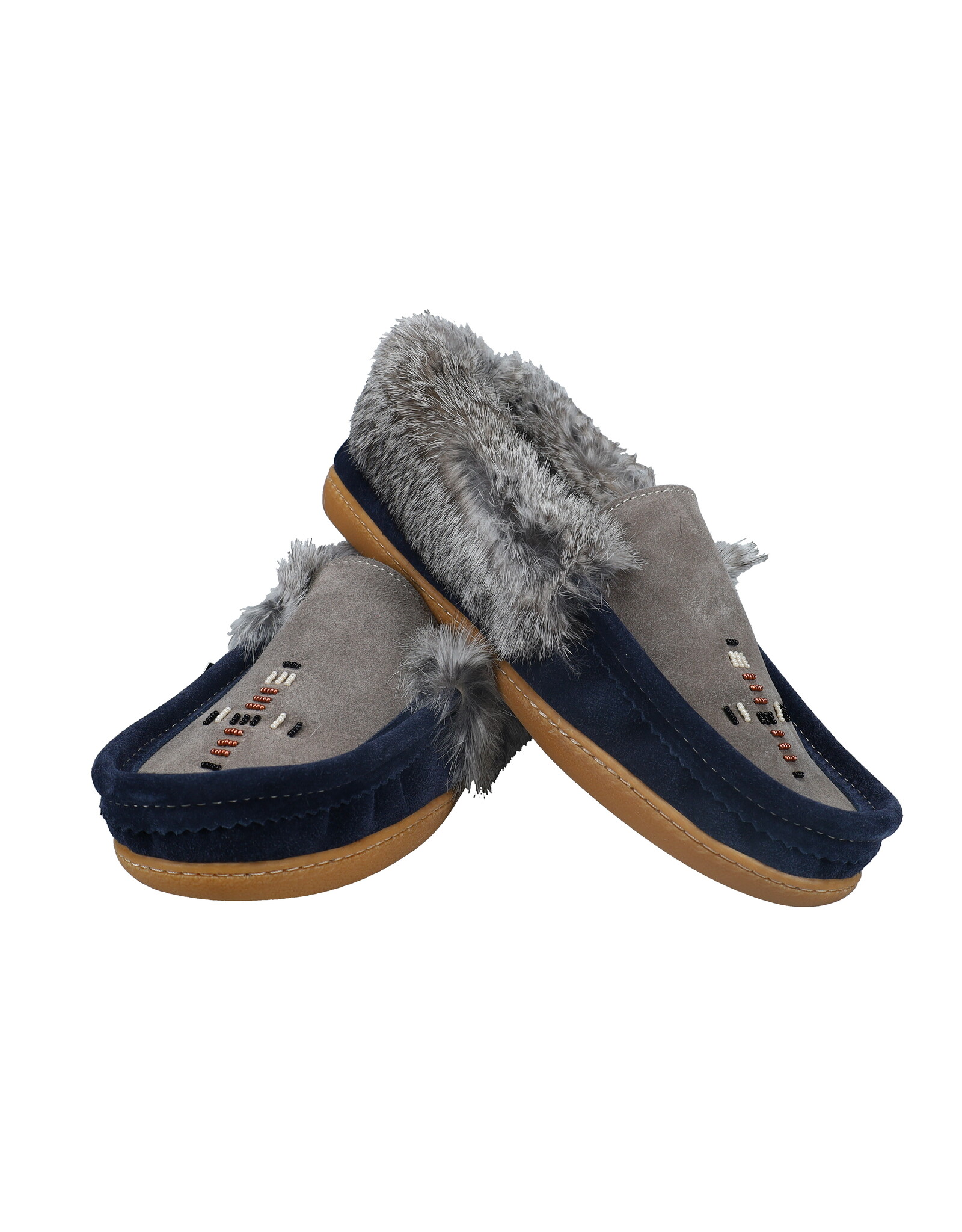 Chausson Homme en Suède avec Fourrure et Semelle - Bleu Marin/Gris (60572M)