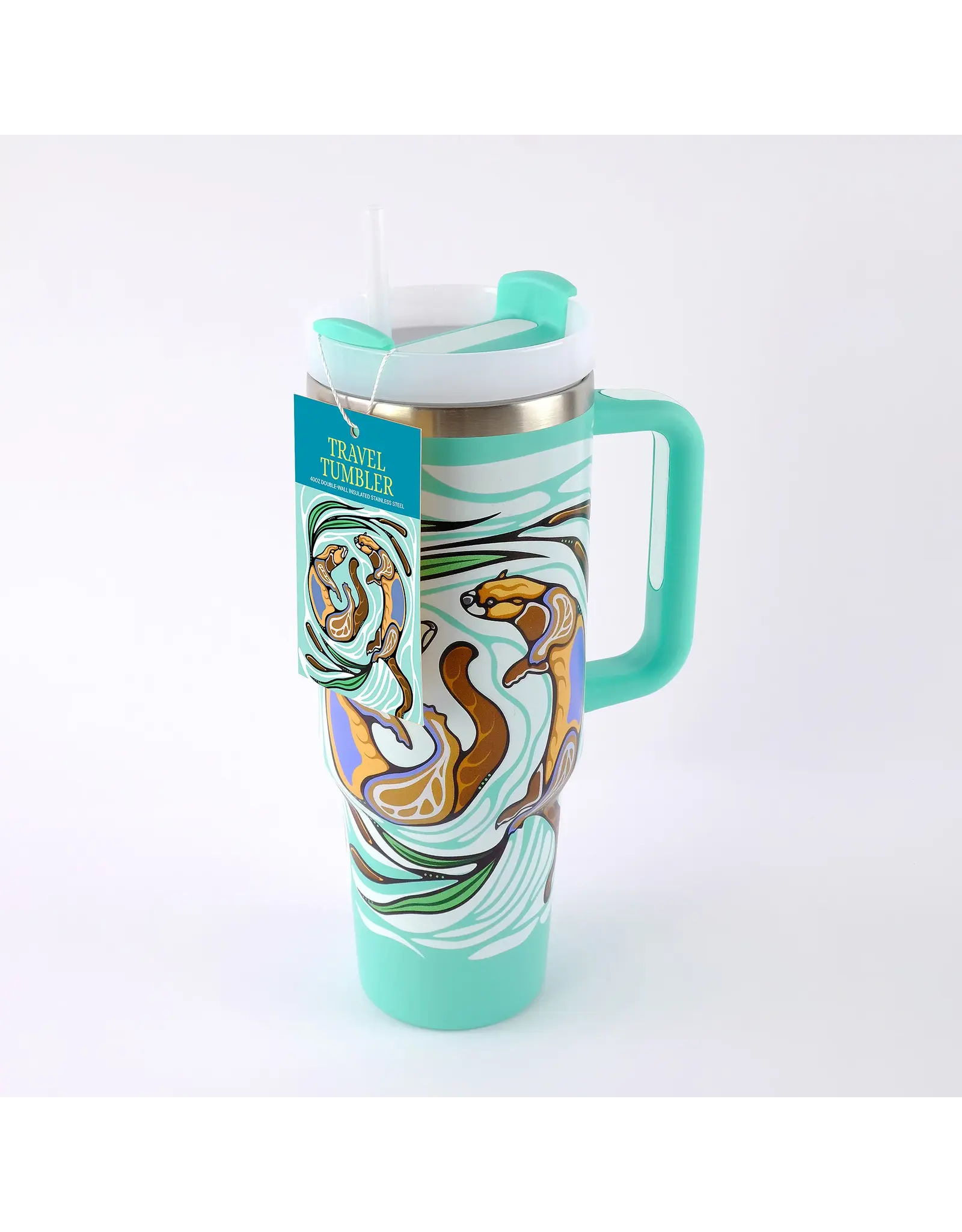 Travel Tumbler with Straw "Otter's Play'" by Storm Angeconeb (TRTU7)