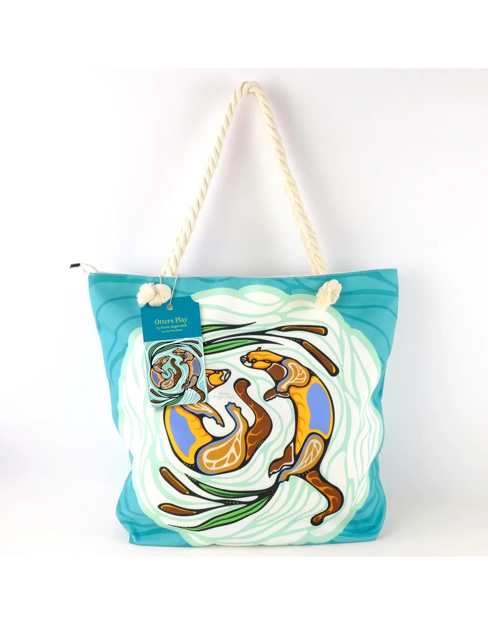 Tote Bag with Rope - "Otters Play" - TOTER7