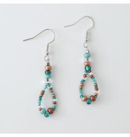 Beaded  Earrings - Copper/Turquoise