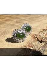 Jade Silver Detailed Oval Studs - 4698