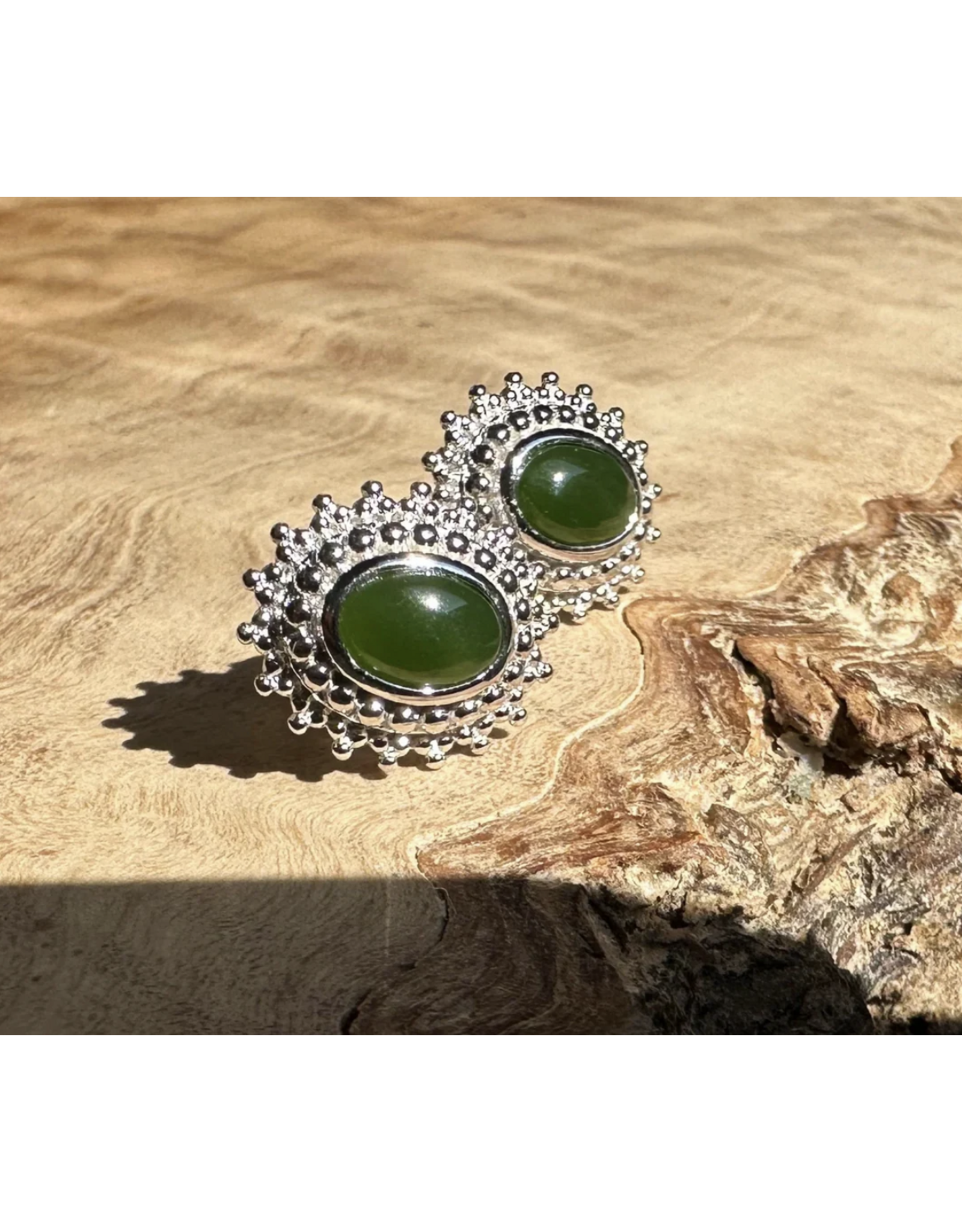 Jade Silver Detailed Studs - 4698