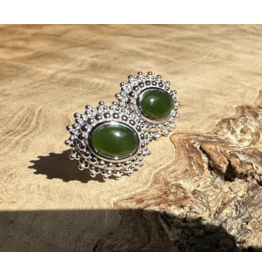 Jade Silver Detailed Oval Studs