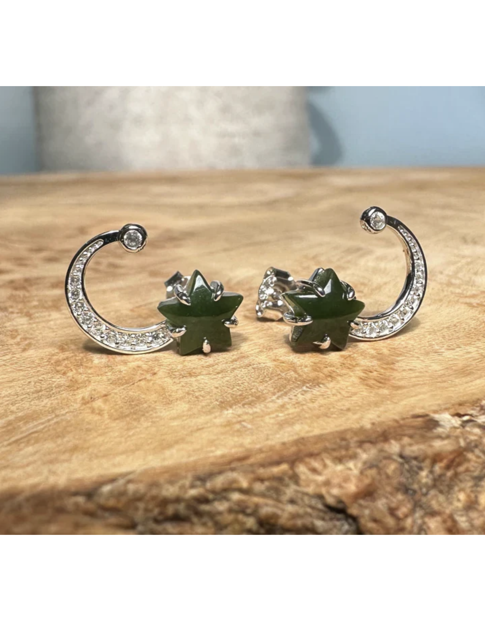 Boucles d'Oreilles Étoiles et Lune en Jade - 6543