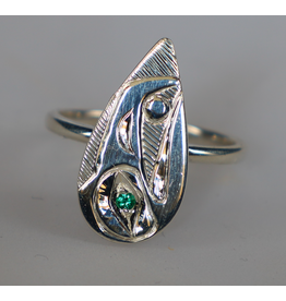 Teardrop Raven Ring with Emerald by Hollie Bear
