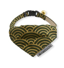 NECOICHI NECOICHI BANDANA CAT COLLAR WITH AIR TAG POCKET GILDED WAVE GREEN