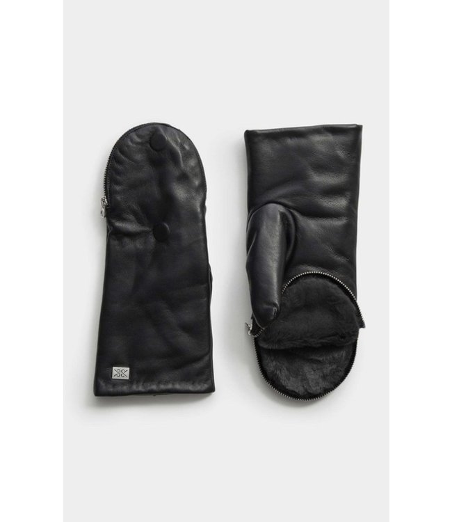 BETRICE fur leather mittens -BLACK -