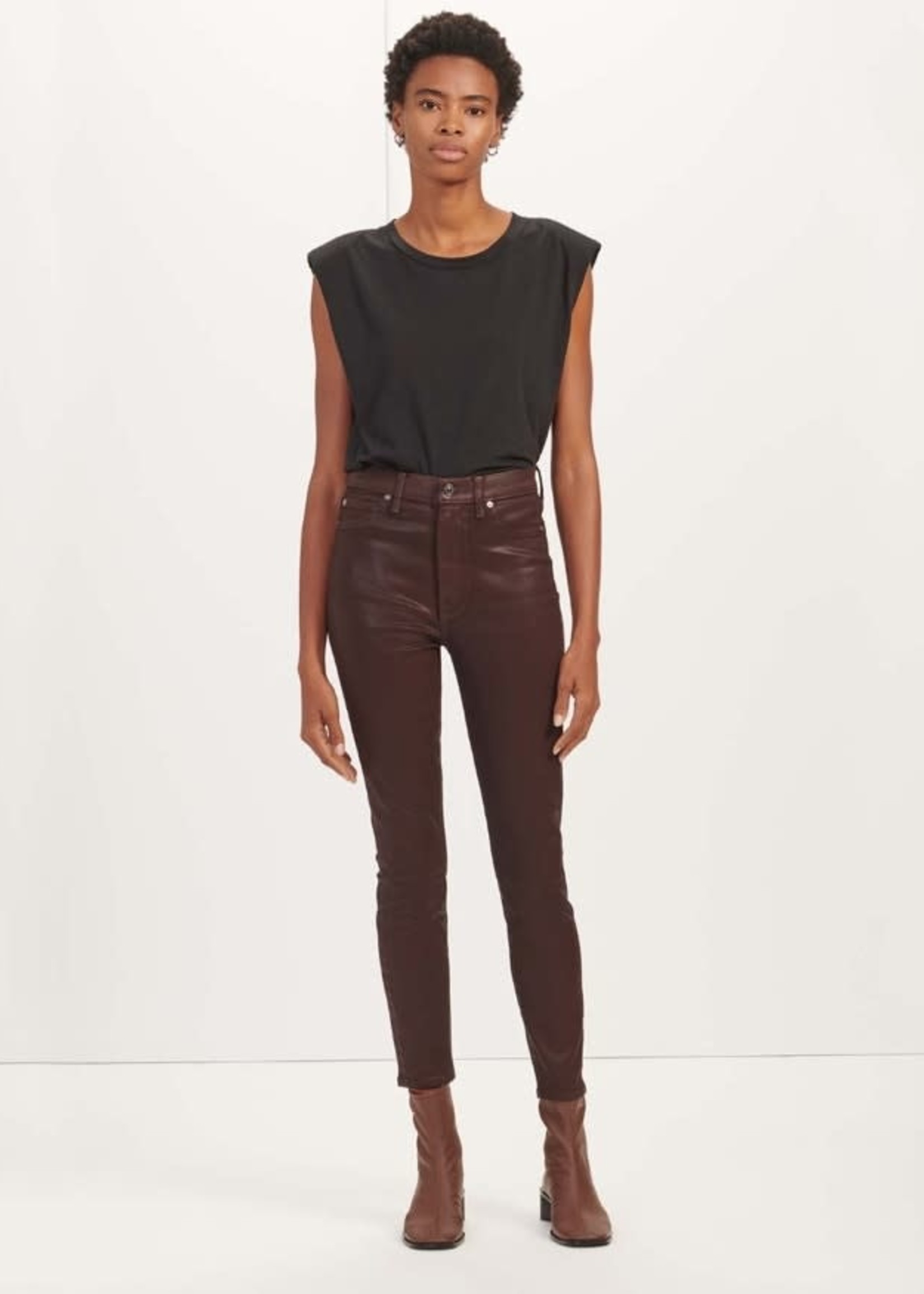 7 FOR ALL MANKIND HIGH WAIST ANKLE SKINNY - COATED CHOCOLATE-