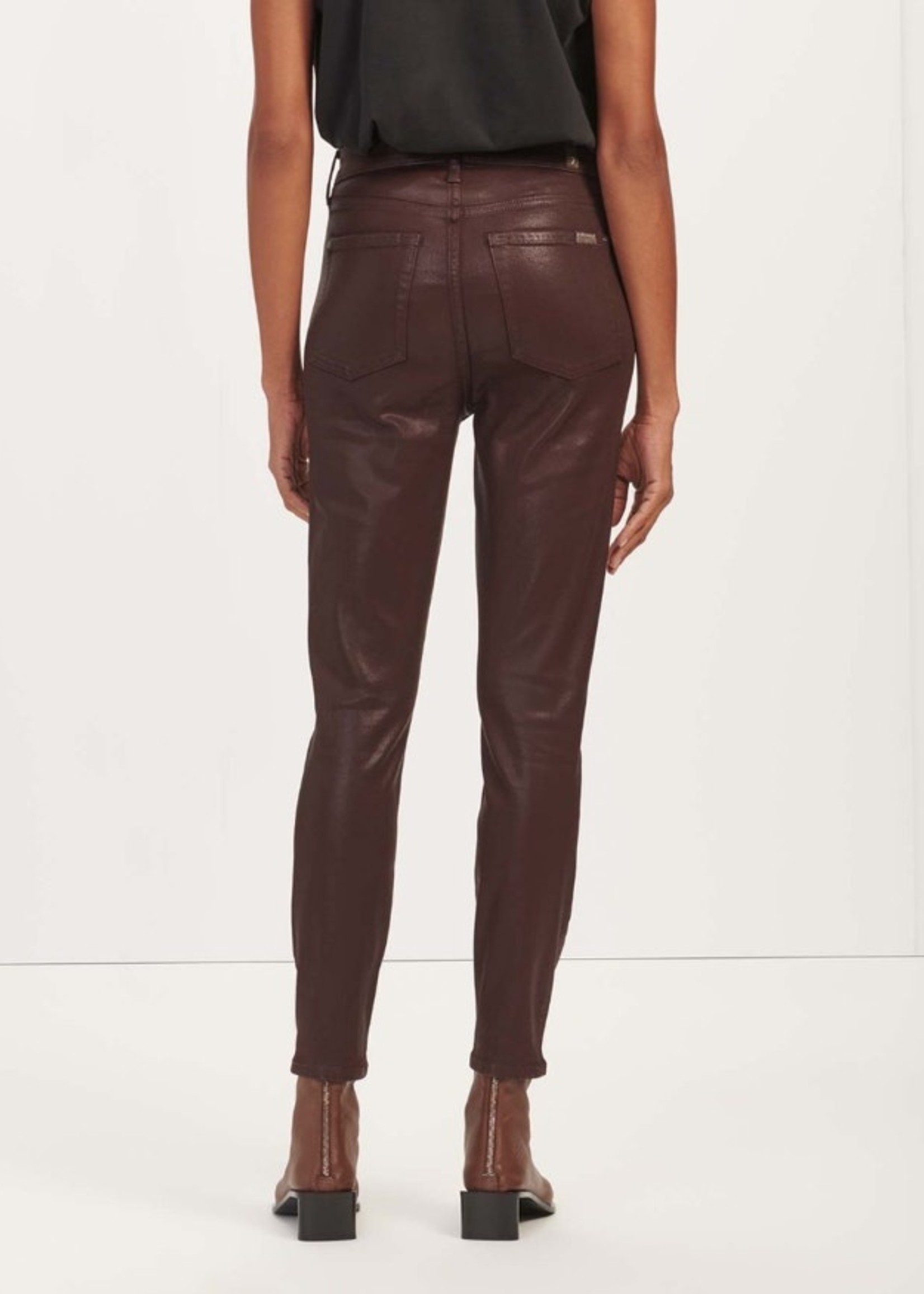7 FOR ALL MANKIND HIGH WAIST ANKLE SKINNY - COATED CHOCOLATE-