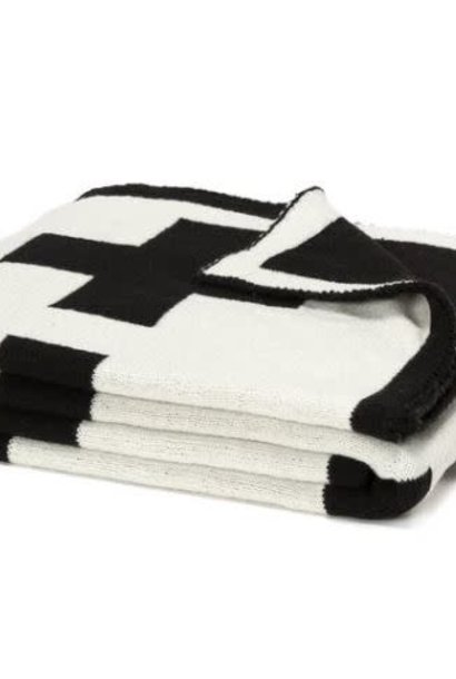 Reversible Swiss Cross | The Throw Collection, Black - 50 Inch x 60 Inch