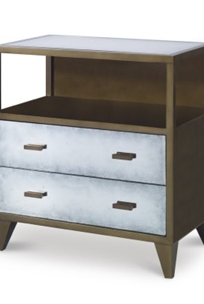 Oralia Bedside Table, Finished Aged Brass - 28 Inch x 16 Inch x 30 Inch