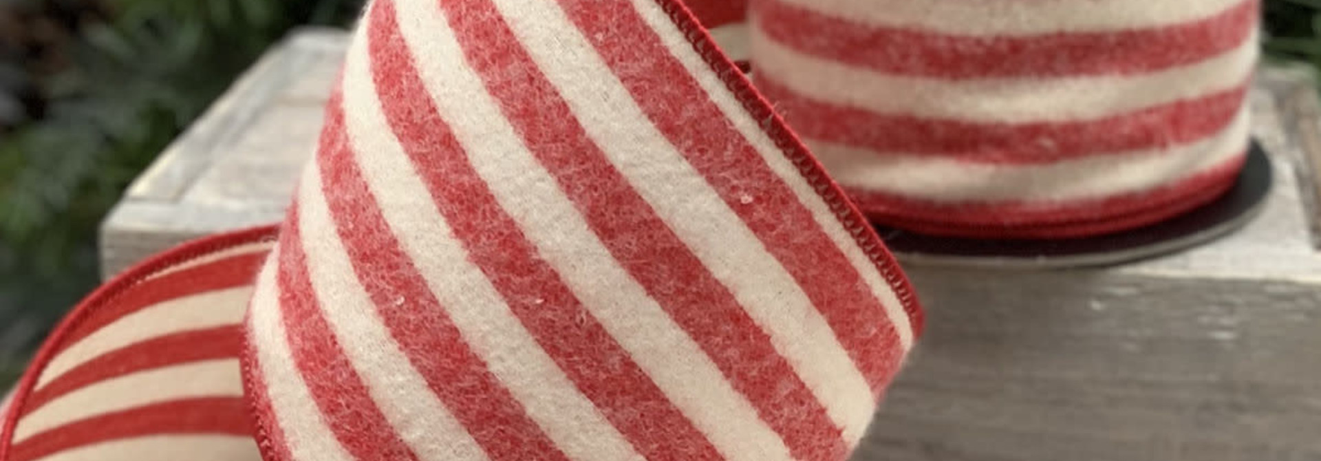 Ivory & Red Wool Stripe | The Ribbon Collection - 4 Inch x 10 Yards