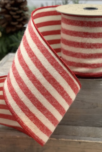 Ivory & Red Wool Stripe | The Ribbon Collection - 4 Inch x 10 Yards