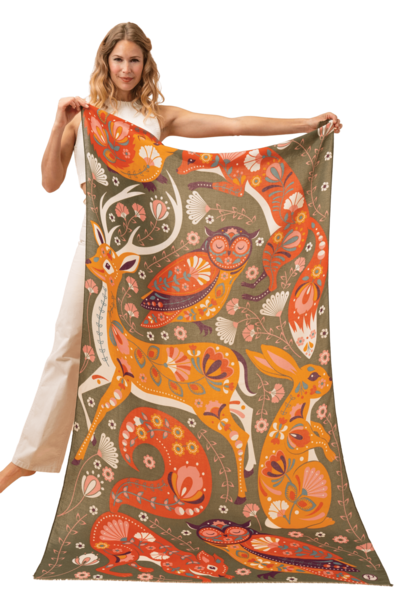 Folk Art Forest | The Scarf Collection, Olive - One Size