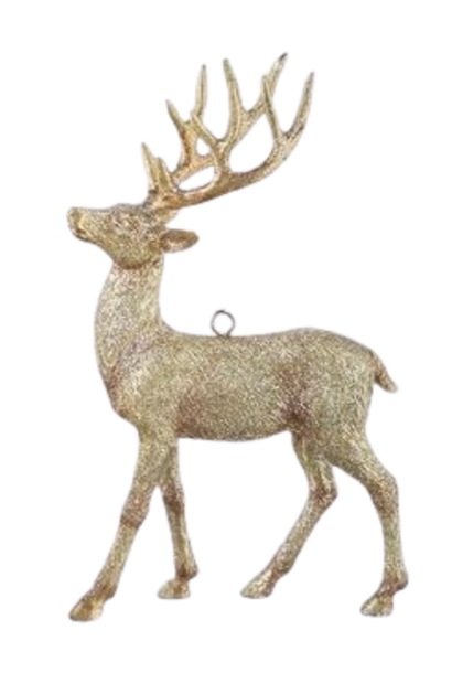 Glittered Deer No I | The Holiday Ornament Collection, Gold  - 3.5 Inch x 1.5 Inch x 5.5 Inch