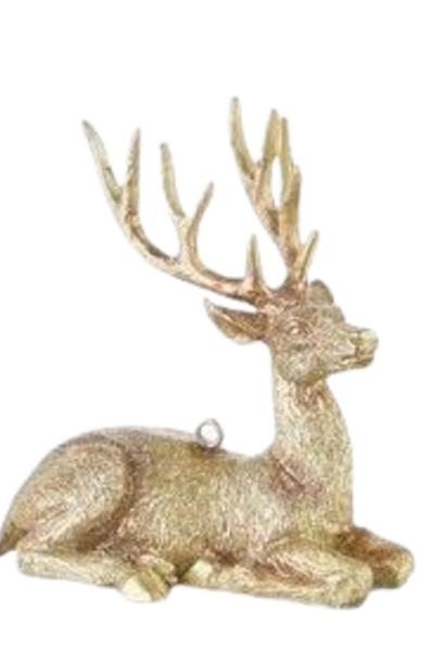 Glittered Deer No II | The Holiday Ornament Collection, Gold - 3 Inch x 2.5 Inch x 3.5 Inch