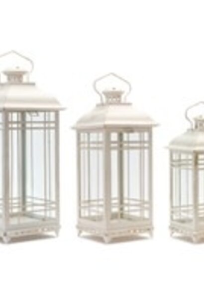 Rustic Metal |The Lantern Collection, Set of Three, White - 13.25 Inch H, 16.25 Inch H, 19.25 Inch H single