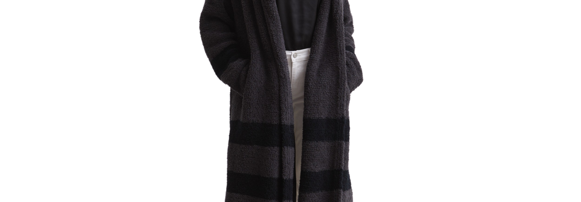 Stripe Shawl Collar | The Women's Coat Collection, - Black & Grey - One Size