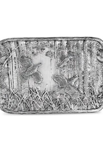 Forest | The Serveware Collection, Quail Tray w/Twig Handles, Silver - 20.5 Inch x 11.75 Inch x 1.5 Inch