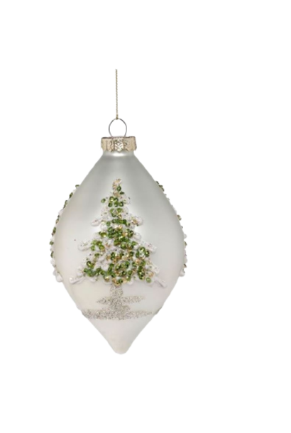 Beaded Christmas Tree Drop | The Holiday Ornament Collection, Ivory - 5 Inch