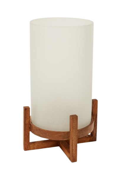 Frosted Candle Holder | The Hurricane Collection, Wood - 7.5 Inch x 7.5 Inch x 12.5 Inch