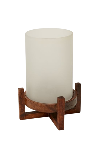 Frosted Candle Holder | The Hurricane Collection, Wood - 7 Inch x 7 Inch x 9.25 Inch
