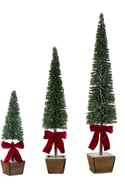 Potted Topiaries | The Holiday Tree Collection, Green with Red Bow - 20.75 Inch, 31 Inch, & 39 Inch