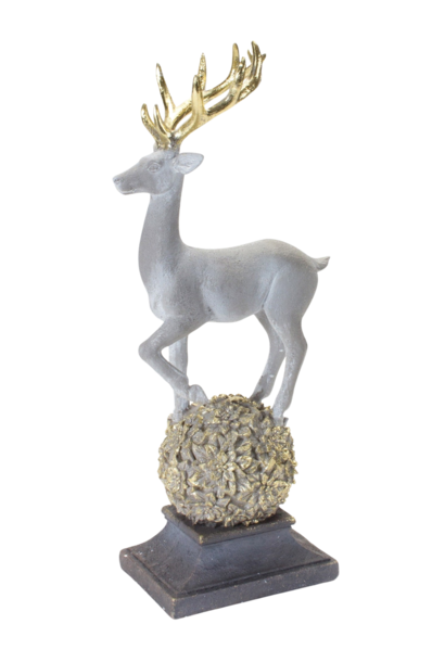 Prancer | The Holiday Deer Collection, Grey & Gold - XX Inch x XX Inch x 14 Inch