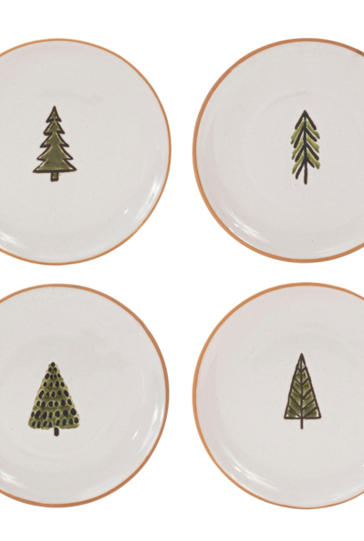 Conifers | The Holiday Tabletop Collection, White, Set of Four - 7 Inch x 7 Inch