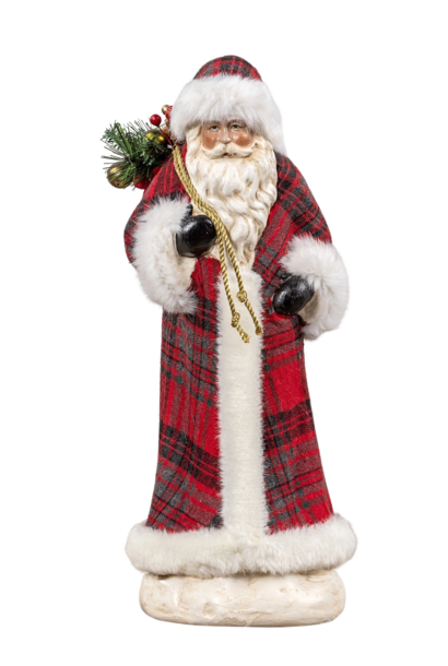 Tartan Santa | The Holiday Santa Collection, Red & White - 6 Inch x 6.25 Inch x 16 Inch