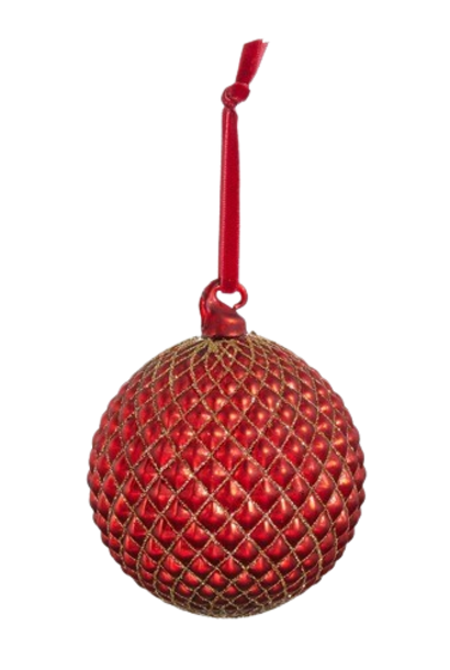 Quilted | The Holiday Ornament Collection, Red - 4 Inch x 4 Inch x 4 Inch