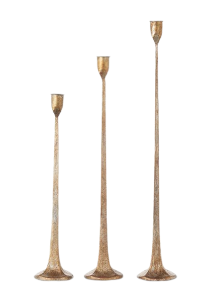 Vienna Tapers | The Candle Holder Collection, Antique Gold - 3 Inch x 3 Inch x 14.25, 17, 19.5 Inch