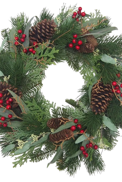 Christmas Gathering | The Holiday Wreath Collection, Green & Red - 24 Inch x 24 Inch