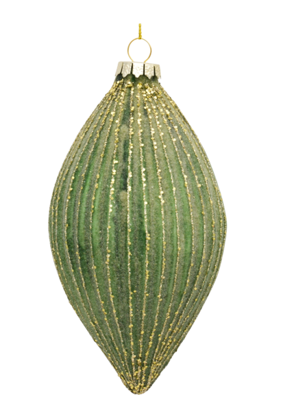 Ribbed Finial | The Holiday Ornament Collection, Sage & Gold - XX Inch x XX Inch x 6 Inch