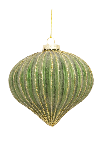 Ribbed Onion | The Holiday Ornament Collection, Sage & Gold - 4.25 Inch x 4.25 Inch x 4.25 Inch