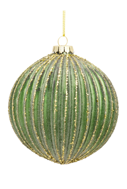 Ribbed Round | The Holiday Ornament Collection, Sage & Gold - 4.25 Inch x 4.25 Inch x 4.25 Inch