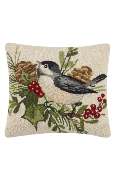 Winter Chickadee | The Holiday Pillow Collection, Multi - 16 Inch x 16 Inch