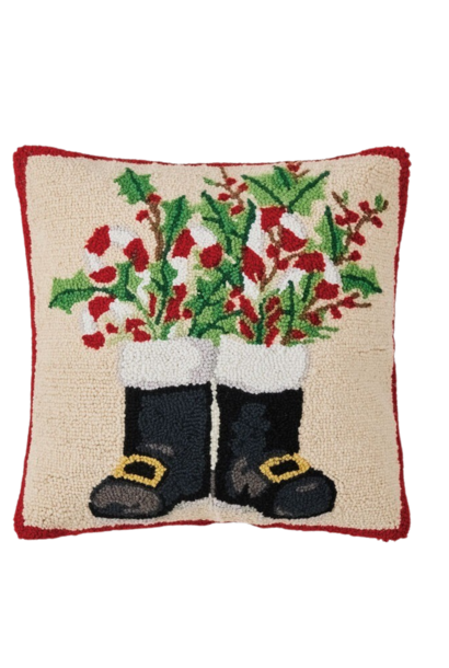 Santa's Boots | The Holiday Pillow Collection, Multi - 18 Inch x 18 Inch