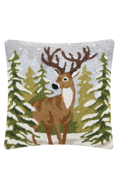 Snowfall Deer | The Holiday Pillow Collection, Multi - 18 Inch x 18 Inch