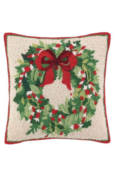 Classic Christmas Wreath | The Holiday Pillow Collection, Multi - 16 Inch x 16 Inch