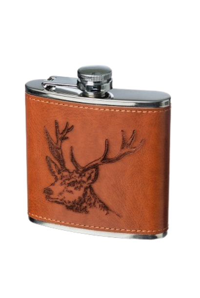 Stag | The Leather Hip Flask Collection, Brown & Black - 4.33 Inch x 3.94 Inch x 1 Inch