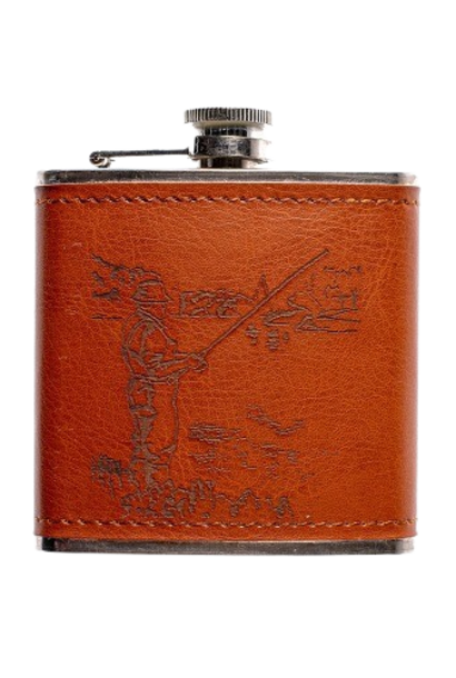 Fish | The Leather Hip Flask Collection, Brown & Black - 4.33 Inch x 3.94 Inch x 1 Inch