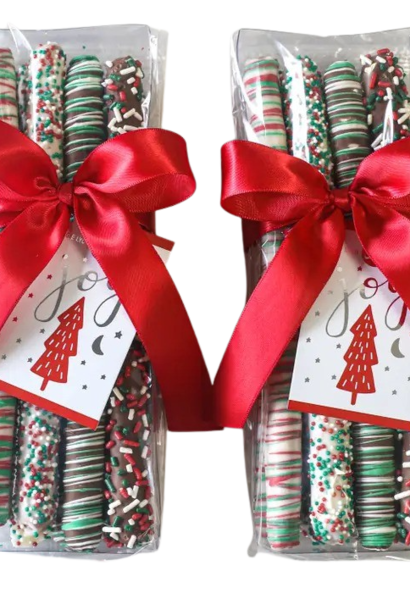 Milk & White Chocolate Covered Holiday Pretzel Rods | The Holiday Candy Collection - 8 Piece