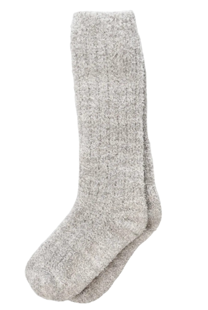 Kashwere Lounge | The Ribbed Heathered Sock Collection, Oyster & Bone- One Size Fits Most