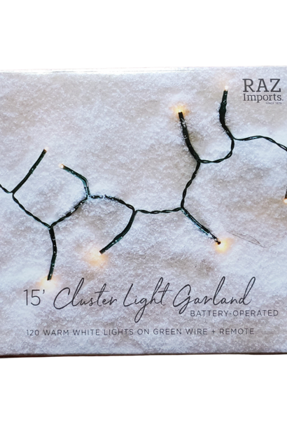 Cluster Garland Battery Pack Cluster Garland With Battery Pack | The Holiday Light Collection, Green - 15 Feet